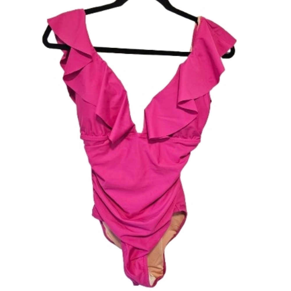 J. Crew Fushia Pink Ruffle One-Piece Swimsuit Women's Size 8 New with tags